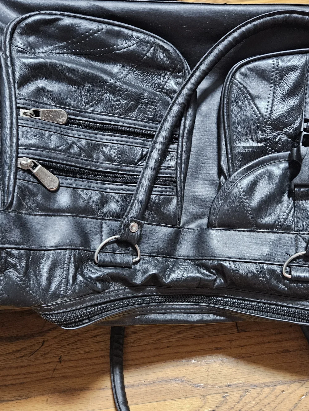 Black Leather Travel Duffel Bag